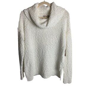 Pink Republic Size Large Cowl Neck White Popcorn Knit Sweater Cozy Chunky Winter